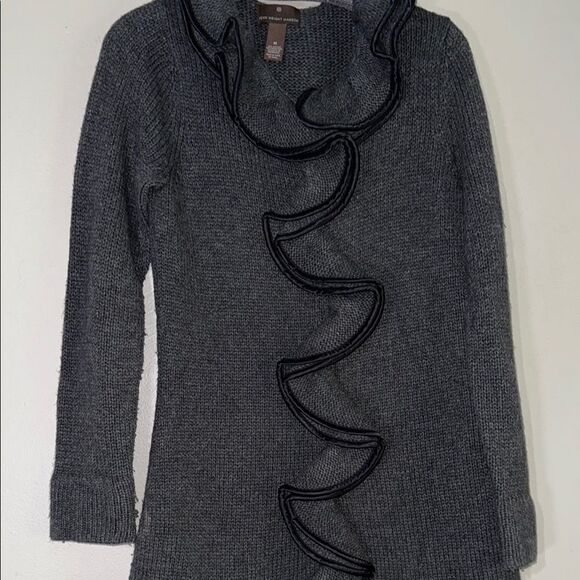 Fenn Wright Manson Gray and Black Sweater w/ Faux Leather Trim & Ruffle Detail - Picture 7 of 11
